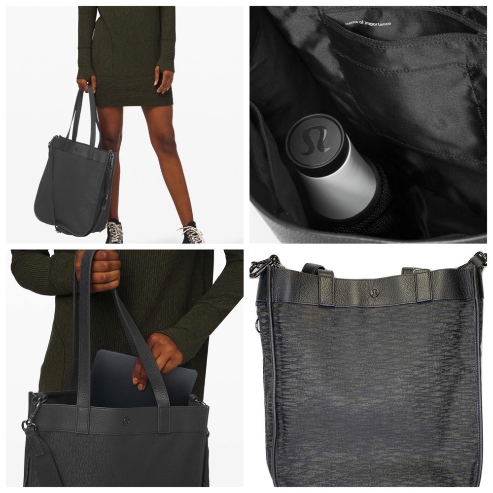 NWT Lululemon Now & Always 15L Tote - Army Green Ikat w/ Black Leather Trim